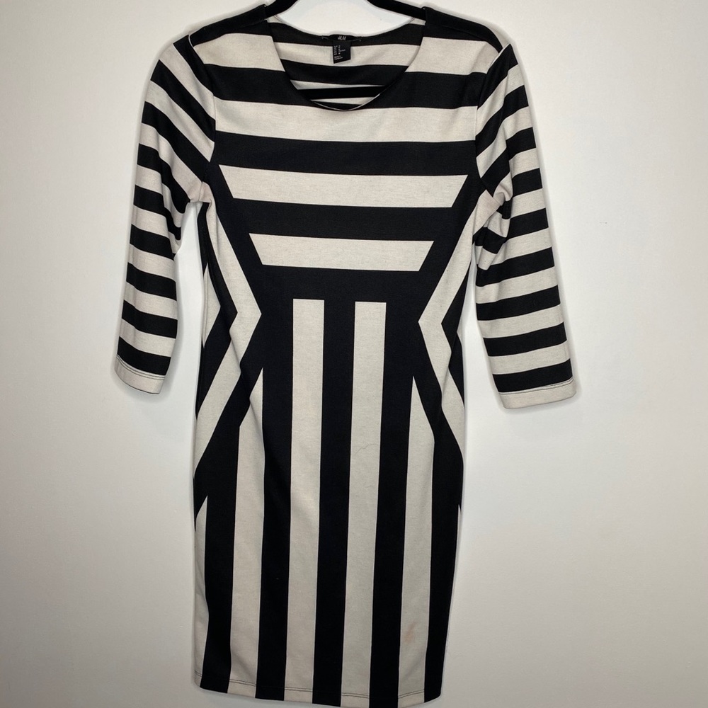 H&M Midi Illusion Black and White Bodycon Dress